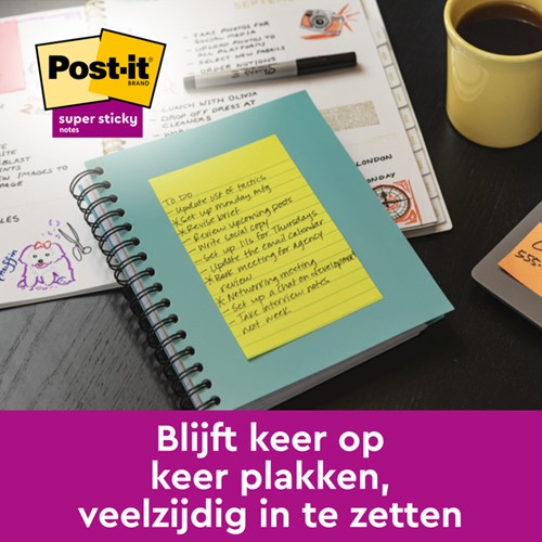 Memoblok Post-it 6445 Super Sticky 152x101mm assorti 3st-3