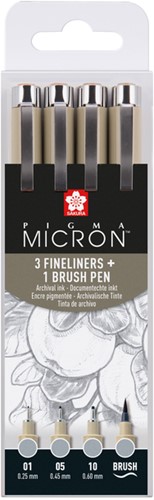 Fineliner Sakura Pigma Micron lichtgrijs set 4 maten