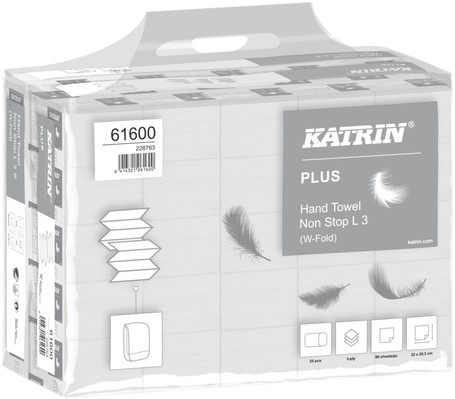 Handdoek Katrin Plus w-vouw 3-laags 203x320mm 25x90vel wit 61600