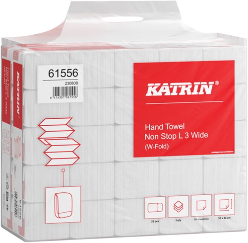 Handdoek Katrin w-vouw 3-laags 240x320mm 25x90 vel wit 61556-2