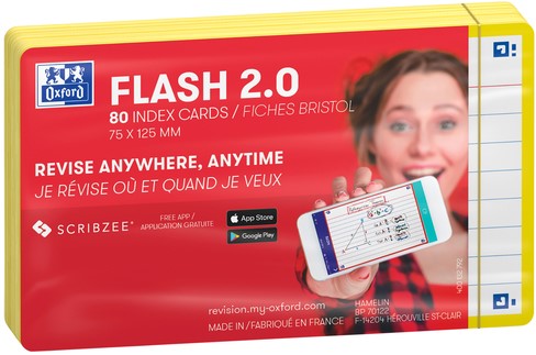 Flashcard Oxford 2.0 75x125mm 80 vel 250gr lijn geel-1