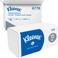 Handdoek Kleenex Ultra i-vouw 2-laags 215x318mm 15x124vel wit 6778