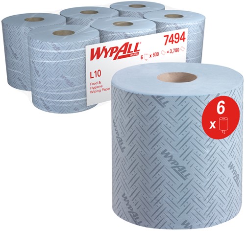 Poetspapier WypAll L10 1-laags 630vel blauw 7494