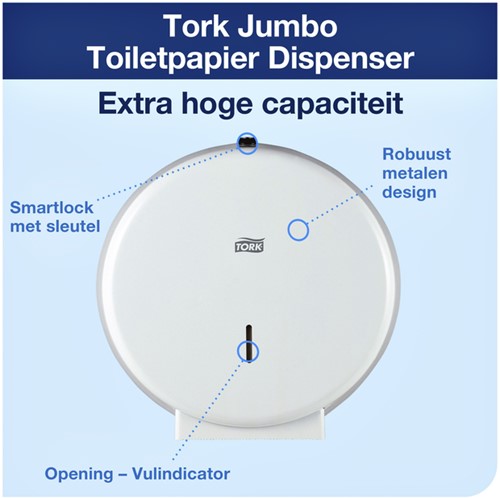 Toiletpapierdispenser Tork T1 jumbo wit 246040-2