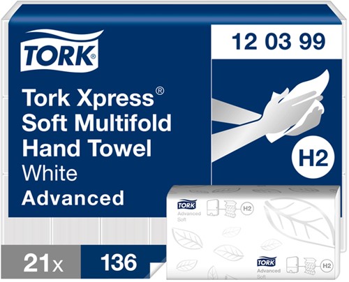 Handdoek Tork H2 Xpress Advanced multifold 2-laags 212x340mm 21x136vel wit 120399