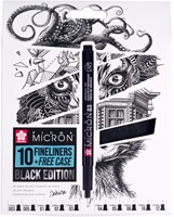 Fineliner Sakura Pigma Micron Black Edition set à 10 breedtes + gratis etui