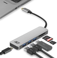 Hub ACT USB-C 3.0, 3x USB-A cardreader PD p-through-3