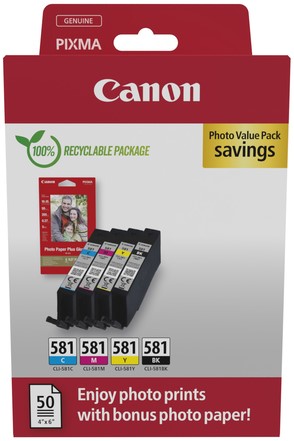 Inktcartridge Canon CLI-581 zwart + 3 kleuren