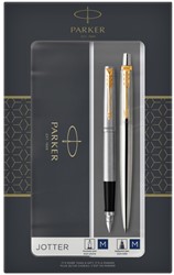 Balpen en vulpen Parker Jotter stainless steel GT medium 2 stuks