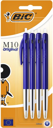 Balpen Bic M10 medium blauw blister à 4st