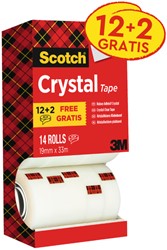 Plakband Scotch Crystal 600 19mmx33m transparant 12+2 gratis