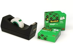 Plakbandhouder Scotch C38 zwart + 4 rollen magic tape 19mmx33m