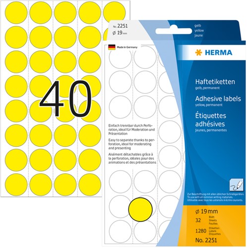 Etiket HERMA 2251 rond 19mm geel 1280stuks-1