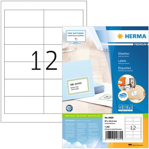 Etiket HERMA 4669 97x42.3mm premium wit 1200stuks