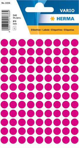 Etiket HERMA 1836 rond 8mm roze 540 etiketten