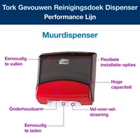 Reinigingsdoekdispenser Tork W4 Performance gevouwen rood 654008-2