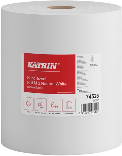 Handdoekrol Katrin centerfeed 2-laags wit medium 150mx178mm