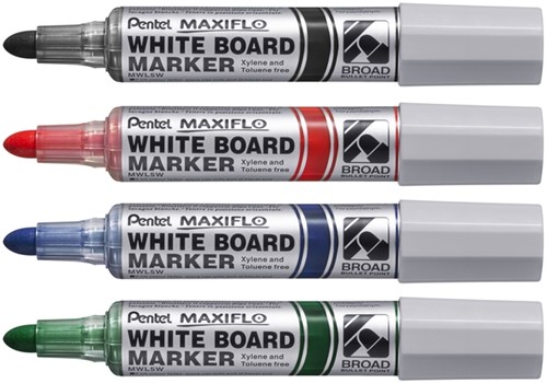 Whiteboardmarker Pentel MWL5M Maxiflo rond 3mm assorti set à 4 stuks-3