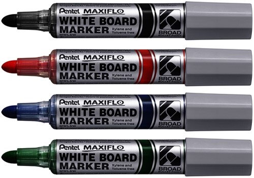 Whiteboardmarker Pentel MWL5M Maxiflo rond 3mm assorti set à 4 stuks-1